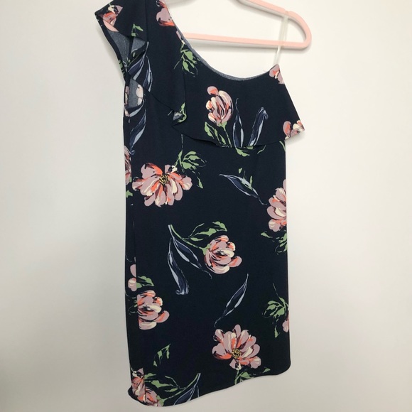 Navy One Shoulder Floral Dress - Picture 11 of 12